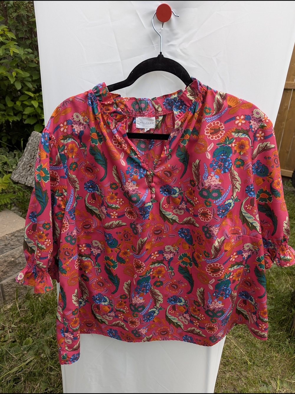 Melloday Bright Paisley Summery Boho Button-Up Blouse Coral Pink Plus Size
